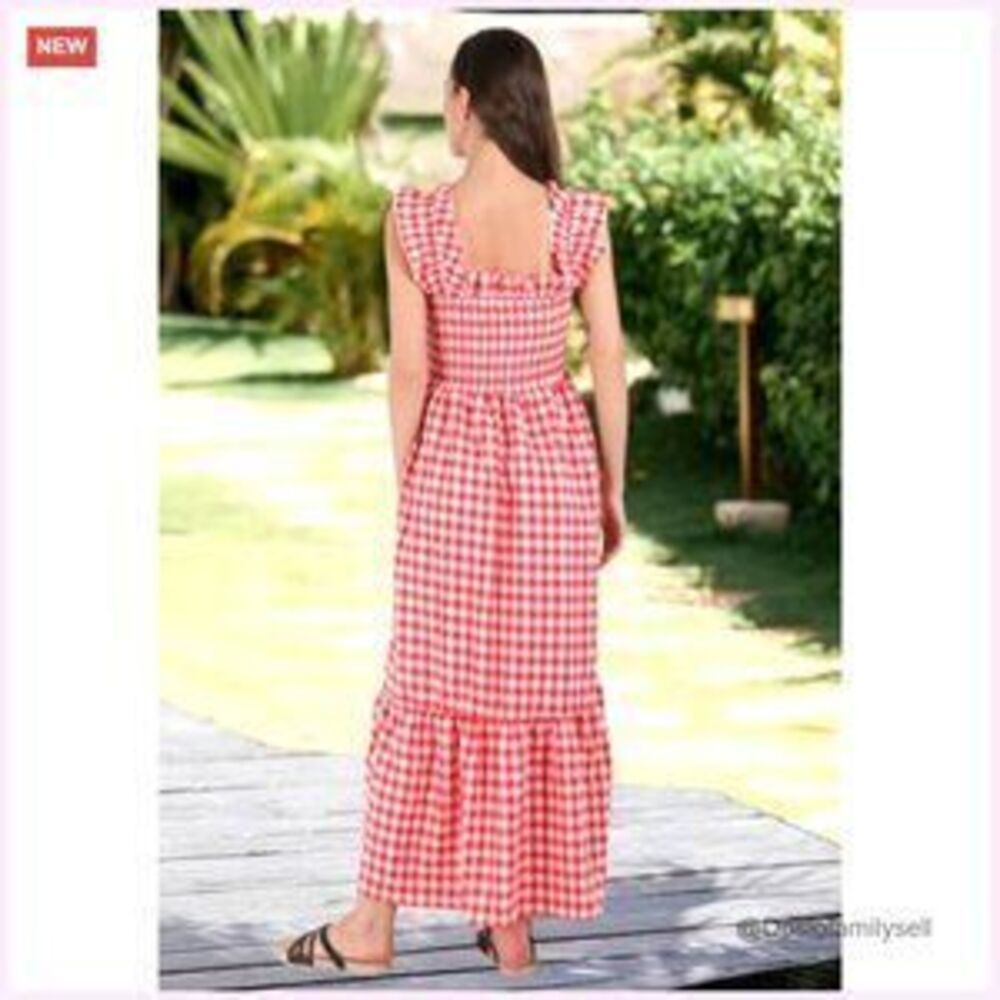 Retro Plaid Smocked Dress with Pockets, Spaghetti Strap, Flounce Hem - Picture 5 of 5